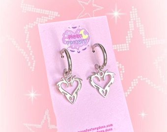 Y2k tribal heart stainless steel silver huggie earrings goth jewelry cyber y2k earrings