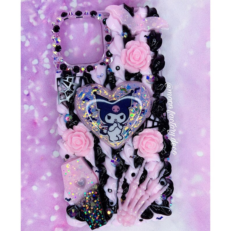 Kuromi iPhone custom decoden phone case kawaii pastel goth 