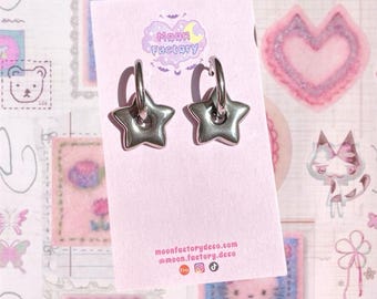 Y2k silver star huggie earrings dark academia jewelry whimsigoth y2k earrings