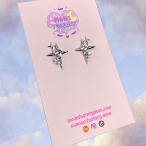 Silver star earrings stud four pointed star delicate dainty minimalist jewelry y2k aesthetic kawaii earrings cartilage tragus helix