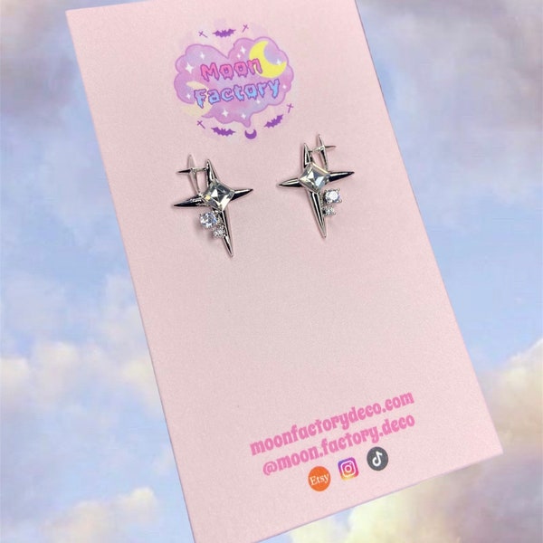 Silver star earrings stud four pointed star delicate dainty minimalist jewelry y2k aesthetic kawaii earrings cartilage tragus helix