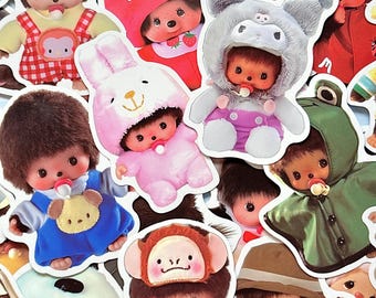 Monchichi heisei retro stickers junk journal stickers mystery aesthetic sticker pack of 10 for Journaling, Planners, Scrapbooking