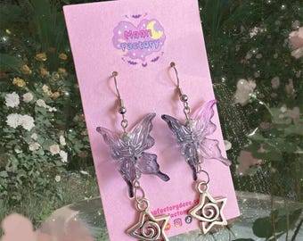Purple butterfly dangle earrings fairycore y2k earrings dark academia kawaii jewelry