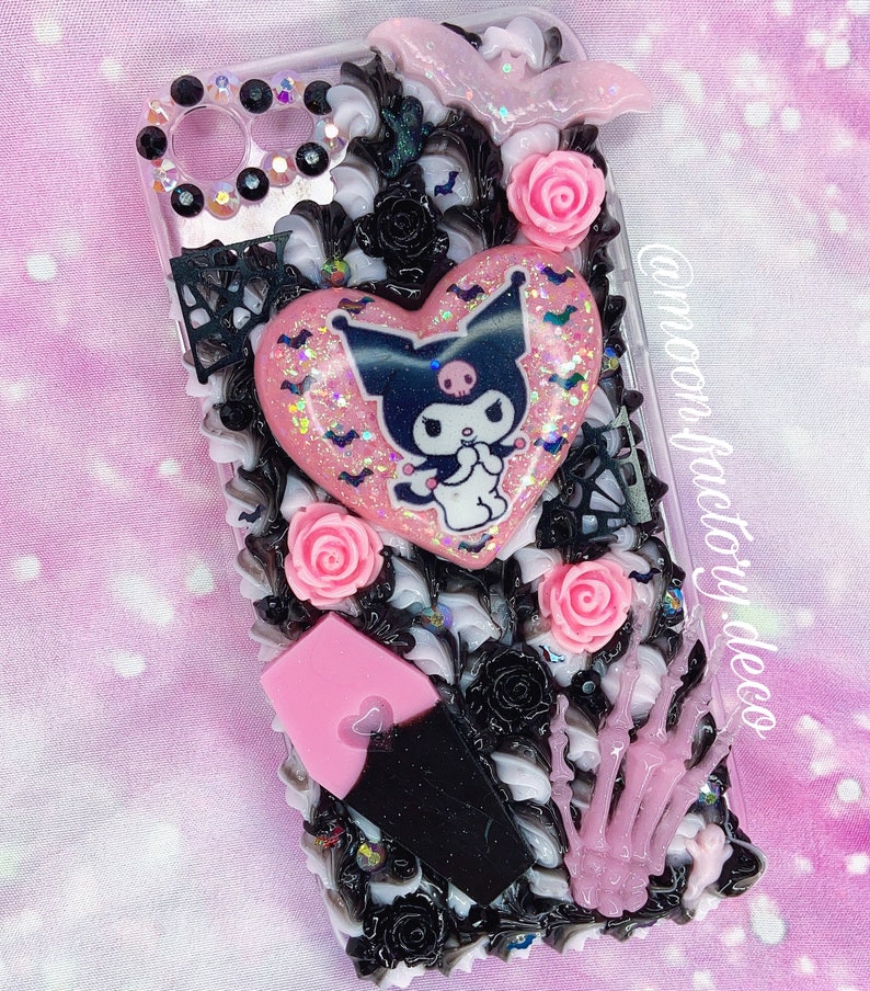 Kuromi iPhone custom decoden phone case kawaii pastel goth Etsy