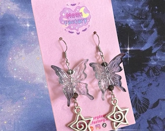 Dark butterfly dangle earrings fairycore y2k earrings dark academia kawaii jewelry