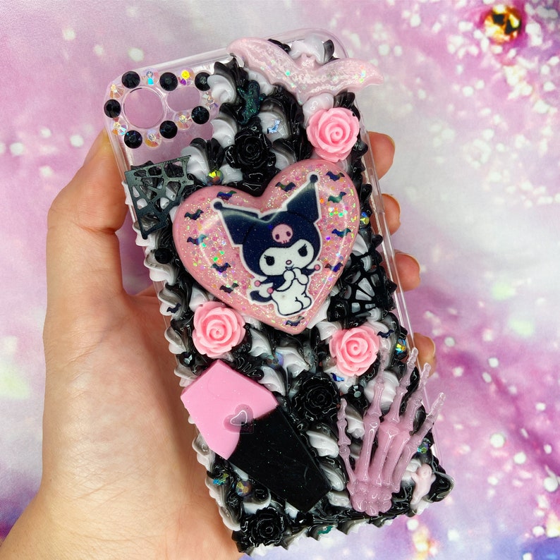 Kuromi iPhone custom decoden phone case kawaii pastel goth Etsy