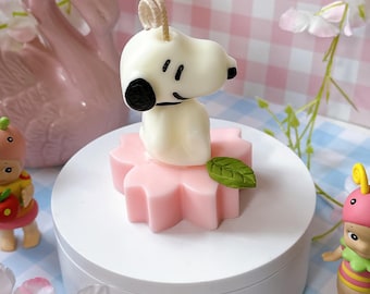 Sakura snoopie candle - sakura cherry blossom candle - kawaii soy candle gift - cute gifts for her - anime decor - desk buddy