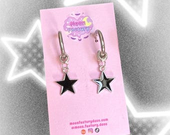 Black star silver stainless steel huggie y2k earrings coquette grunge jewelry whimsigoth