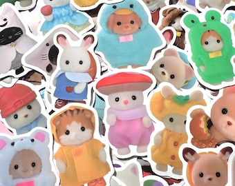 Calico critter kawaii stickers juminocore heisei retro junk journal sticker pack of 10 for Planner, Journaling, Scrapbooking mystery pack