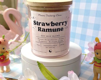 Strawberry Ramune Scented Candle | Japanese Soda Candle | Sweet Strawberry Fragrance | Anime Candle Gift | Kawaii Home Decor | otaku gift