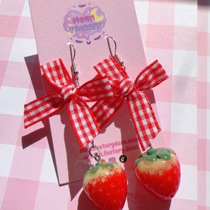 Coquette strawberry earrings kawaii bow dangle earrings y2k jewelry