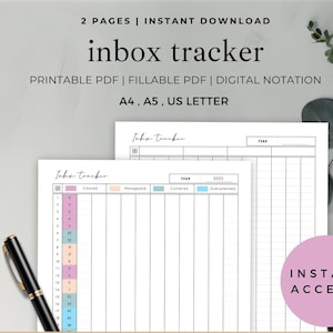 Printable and Fillable Inbox Tracker, A5 Printable Planner Insert, Minimal Inbox Log & To-Do List, Get Things Done with Printable Inserts