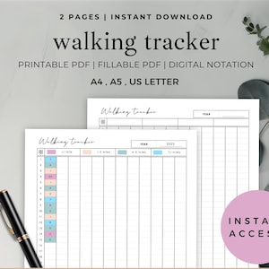 Printable and Fillable Walking Tracker, 100 Mile Challenge & Monthly Walk Log, Printable Exercise Tracker for Walking and Running Goals