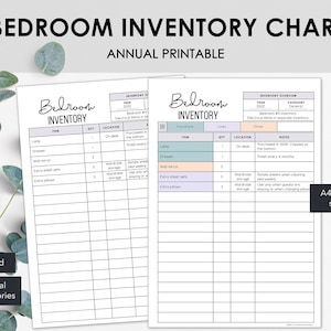 Bedroom Inventory Charts List Bedroom Related Items in a Printable ...