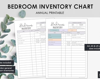 Bedroom Inventory Charts | List Bedroom Related Items in a Printable Household Inventory Tracker | Instant Download