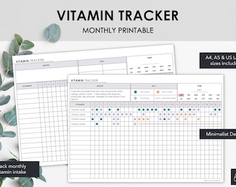 Printable Vitamin Tracker | Chart & Manage Monthly Vitamin Intake | Instant Download