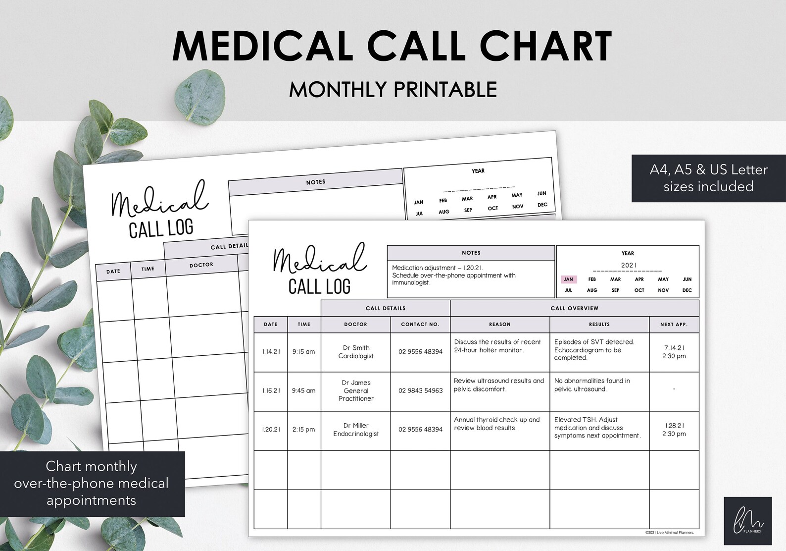 Post Op Phone Cal Log Medical Appointment Call Chart | Log Over the Phone Medical Appointment ...