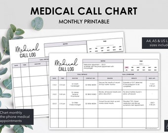 Medical Appointment Call Chart | Log Over the Phone Medical Appointment Details | Medical Binder Insert | Instant Download