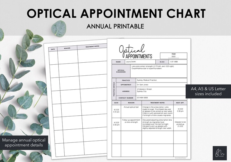 Annual Optical Appointment Chart Manage Historical and Future Optical Visits & Treatment Notes