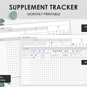 Afdrukbare supplementtracker | Maandelijkse inname van supplementen in kaart brengen en beheren | Direct downloaden