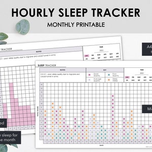 Afdrukbare slaaptracker per uur | Elke maand de duur van de nachtrust in kaart brengen | Minimalistisch ontwerp | Direct downloaden