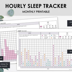 Printable Hourly Sleep Tracker | Chart the Duration of Nightly Sleep each Month | Minimalist Design | Instant Download