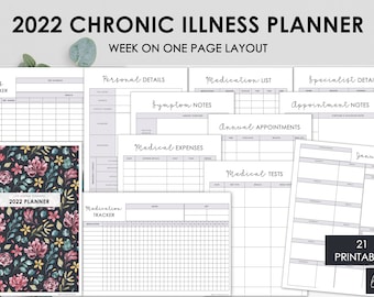 2022 Chronic Illness Planner | Invisible Illness Planner | Week on One Page Layout | Script Bold Botanical | Instant Download
