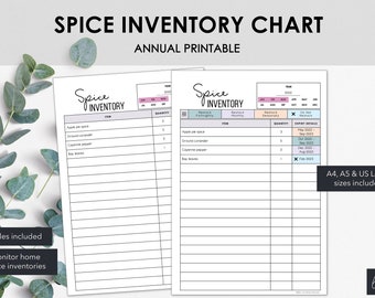 Spice Inventory Charts | List Kitchen Spices in a Printable Household Inventory Tracker | Instant Download