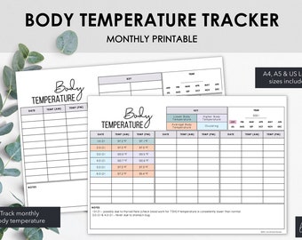 Suivi mensuel de la température corporelle | Graphique imprimable de la température basale du corps | Téléchargement instantané