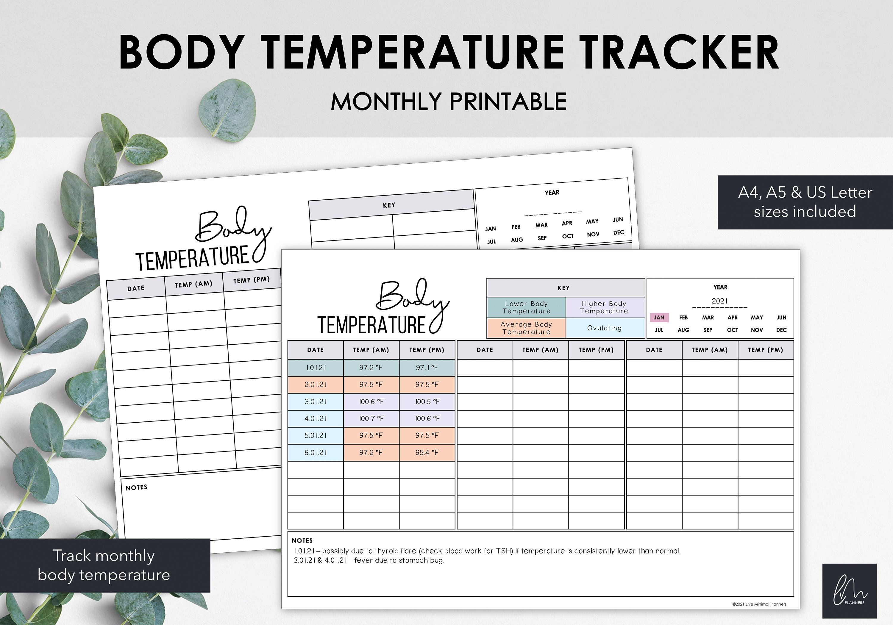 Monthly Body Temperature Tracker Printable Basal Body - Etsy