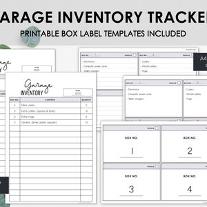Home Inventory Trackers Printable | Garage Inventory | Home Storage Inventory | Garage Storage Box Labels and Trackers | Instant Download