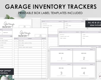 Home Inventory Trackers Printable | Garage Inventory | Home Storage Inventory | Garage Storage Box Labels and Trackers | Instant Download
