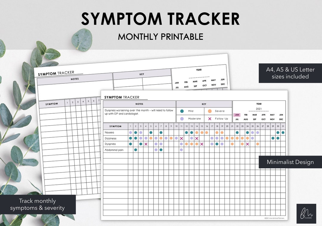 Printable Monthly Symptom Tracker Chart Monthly Symptom Frequency ...