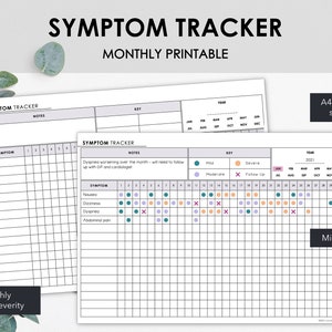 Printable Monthly Symptom Tracker | Chart Monthly Symptom Frequency & Severity | Instant Download