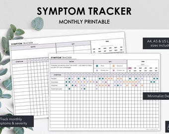 Printable Monthly Symptom Tracker | Chart Monthly Symptom Frequency & Severity | Instant Download