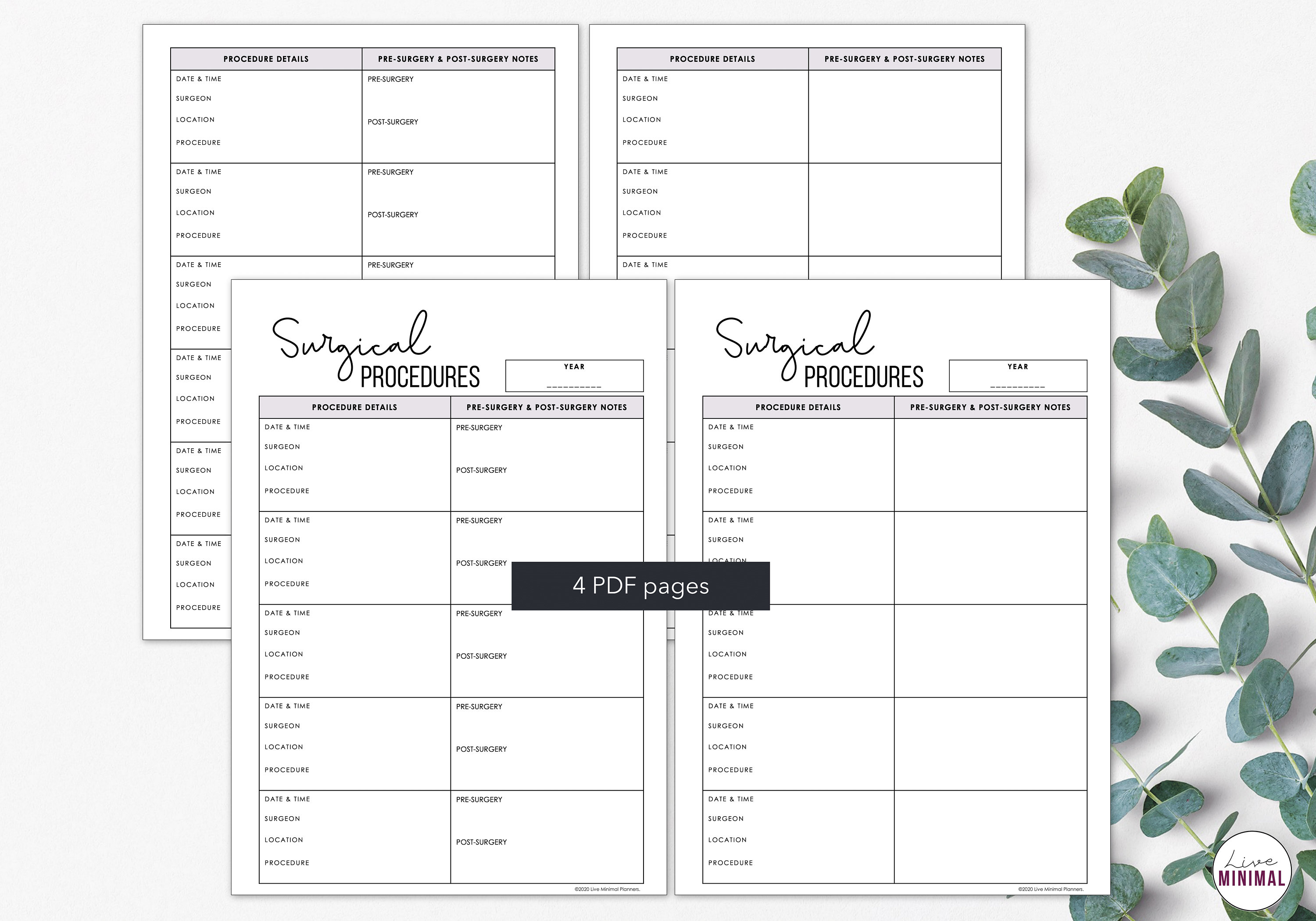 Surgical Procedure Printable Surgical History Printable to - Etsy