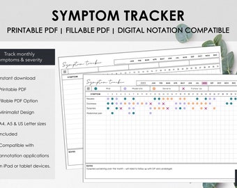 Printable and Fillable Monthly Symptom Tracker to Chart Monthly Symptom Frequency for Chronic Illness or Pain Instant Download