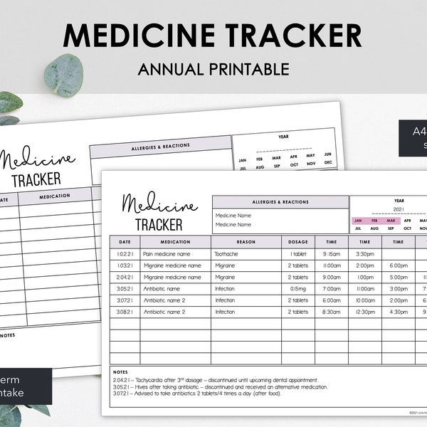 Printable Short-Term Medicine Tracker | Track Short-Term Medication Intake Reactions and Intake Instructions | Instant Download