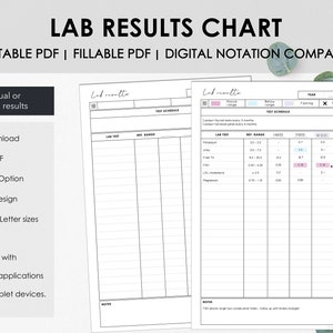 Printable and Fillable Medical Test Log or Lab Results Tracker, Chart Blood Work Results for a Chronic Illness Wellness Journal