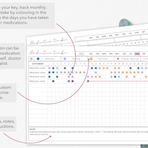 Printable and Fillable Monthly Medication Tracker Chart Monthly Medication Intake Instant Download image 2