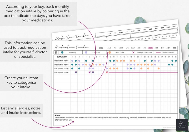 Printable and Fillable Monthly Medication Tracker Chart Monthly Medication Intake Instant Download image 2
