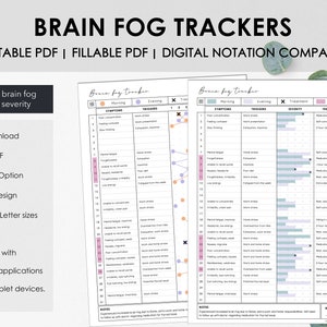 Afdrukbare en invulbare maandelijkse Brain Fog Severity Trackers | Dagelijkse hersenmistniveaus bijhouden | Afdrukbare medische mappen | Direct downloaden