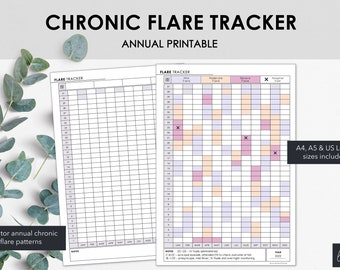 Annual Chronic Illness Flare Tracker Printable | Track Yearly Chronic Flares & Severity | Instant Download
