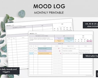 Mood Log | Track Daily Mood & Monitor Causes of Mood Changes | Minimalist Design | Instant Download