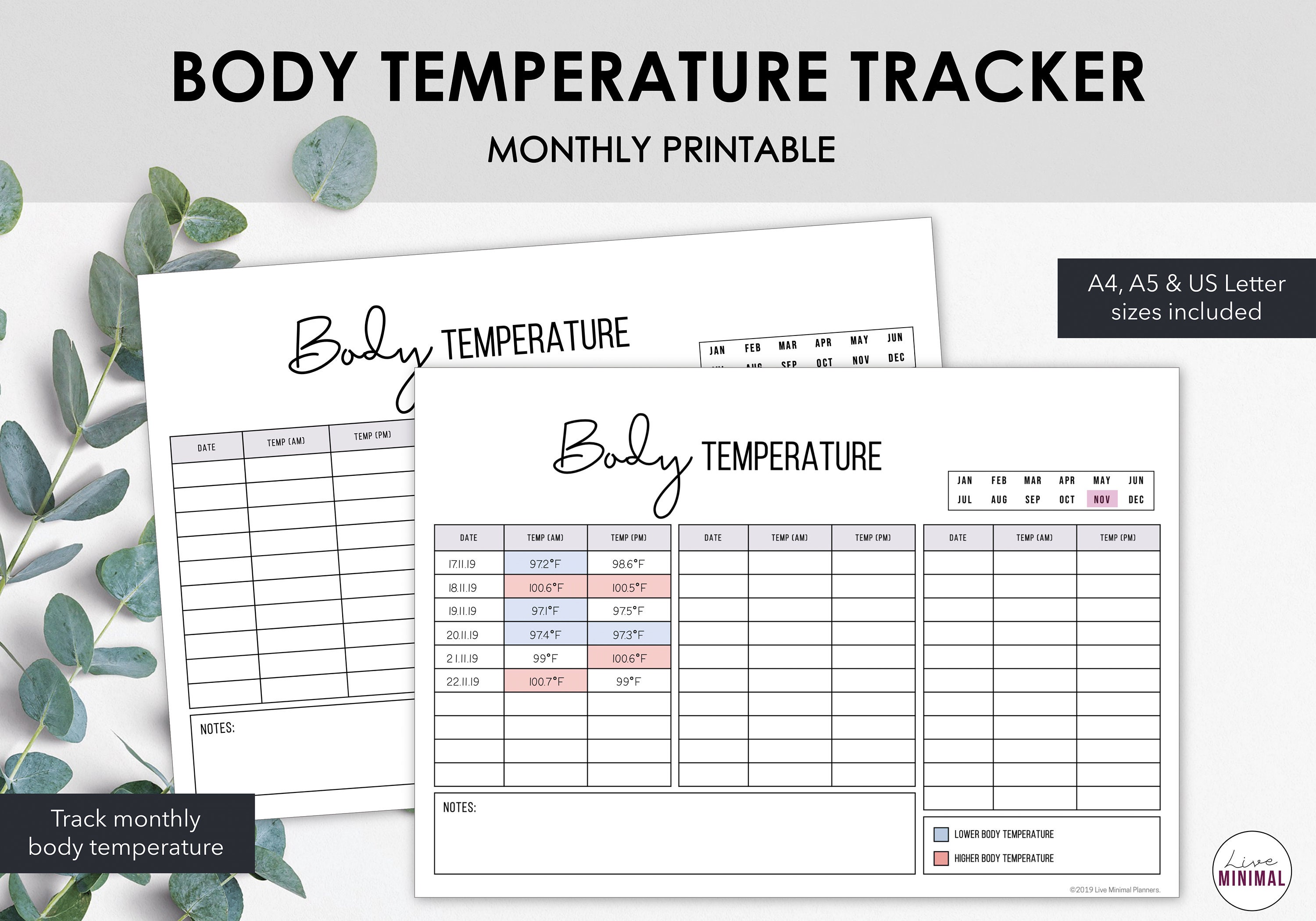 Monthly Body Temperature Tracker Printable Basal Body Etsy