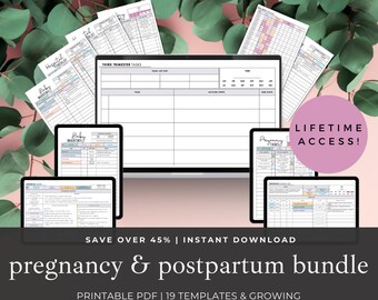 Lifetime Access Pregnancy & Postpartum Printables Bundle, Binders Inserts for Newborn Planner, New Mom Planner or Pregnancy Diary