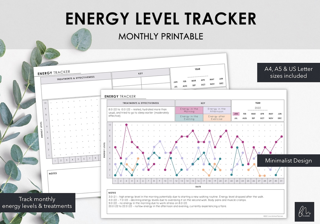 Daily Energy Level Tracker Track Monthly Energy Levels & Treatments