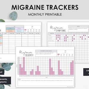 Suivi mensuel de la migraine à imprimer | Suivez les symptômes et la gravité de la migraine | Téléchargement instantané