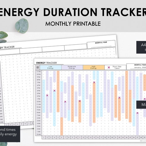 Activity & Energy Level Tracker Chart Daily Weekly Monthly Etsy