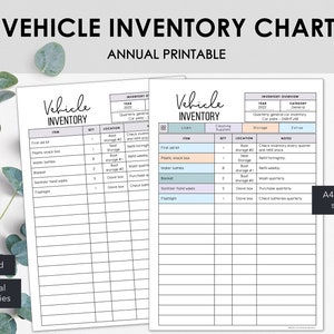 Vehicle Inventory Charts | List Vehicle Related Items in a Printable Household Inventory Tracker | Instant Download